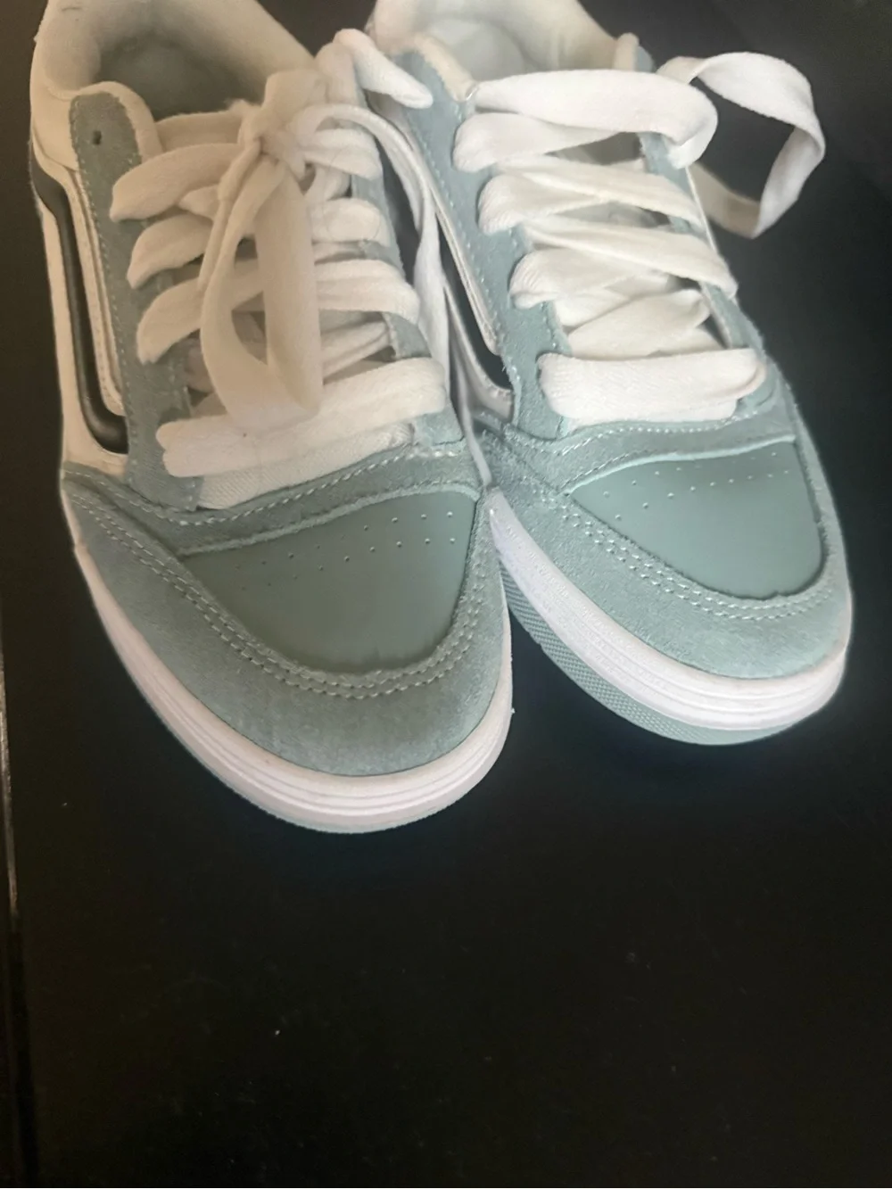 Vans Teal and White Low-Top Skate Sneakers